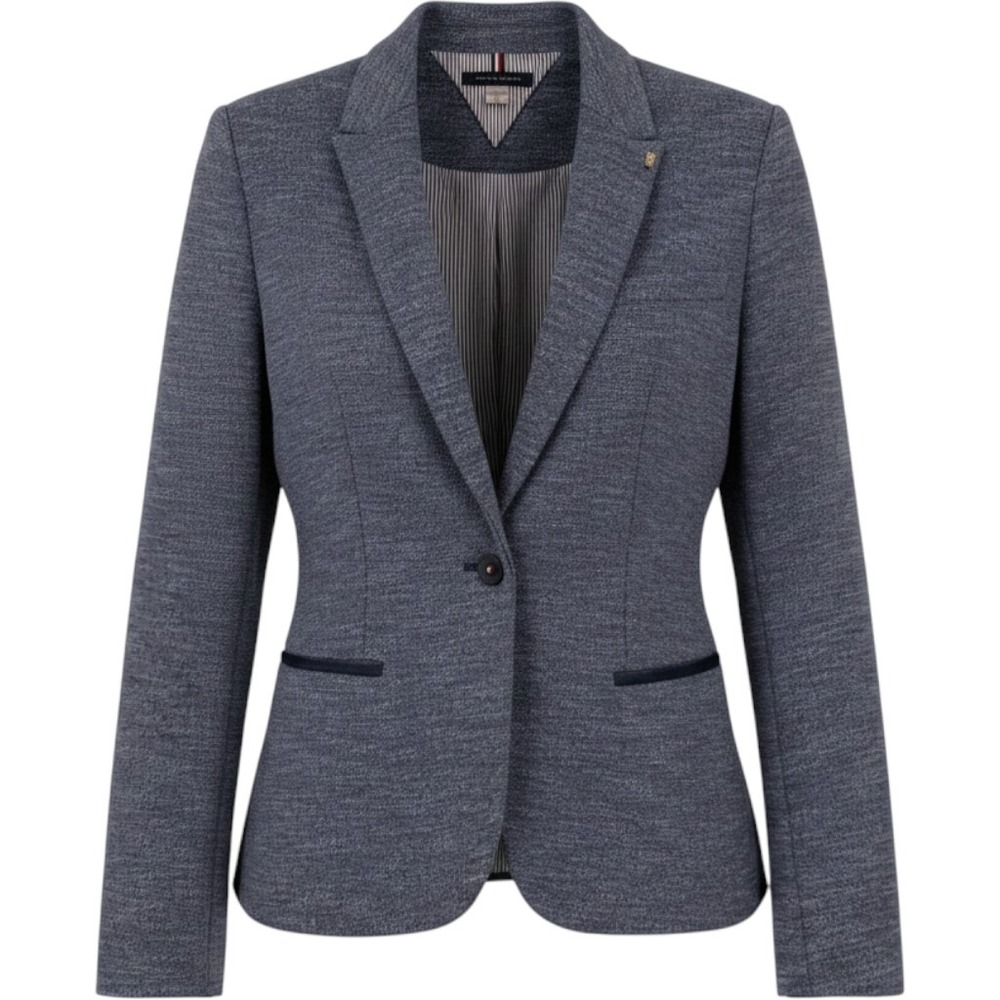 Tommy Hilfiger Blazer Women 12 Blue Marle Elbow Patch Red White Blue Liner